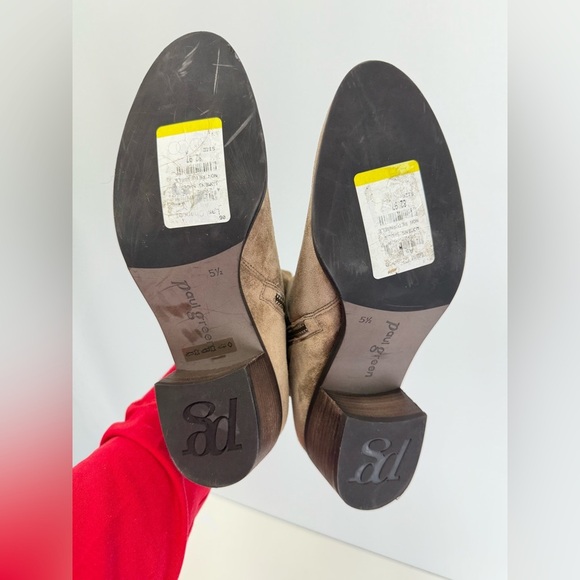 PAUL GREEN Taupe suede SUZETTE deconstructed collar heeled ankle boots size 8. - Picture 9 of 9